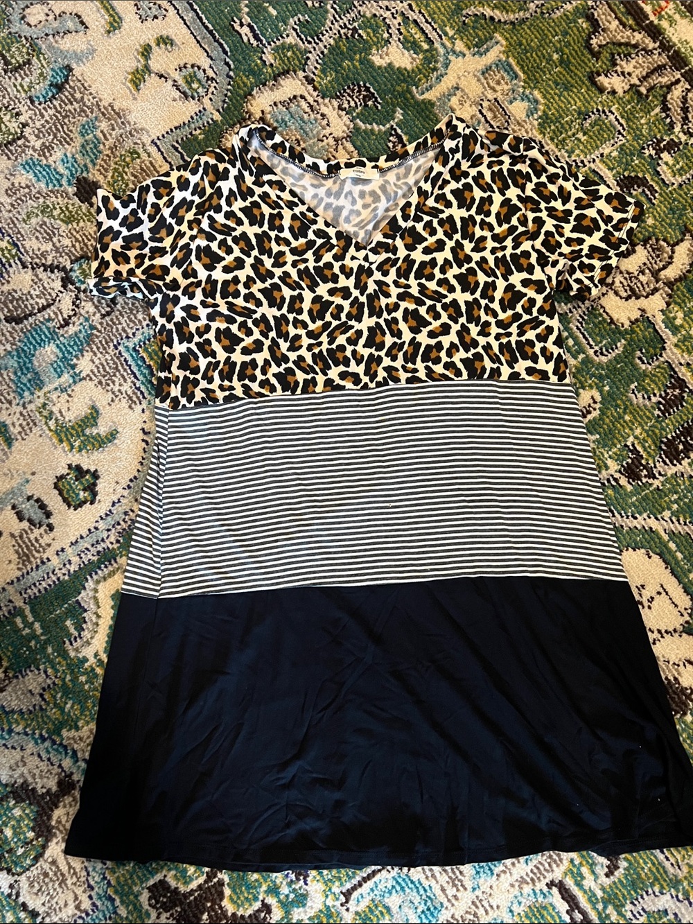 entro Leopard Print Top in Black, White & Tan Accent